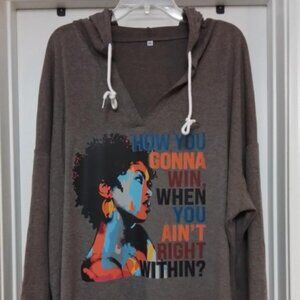 HOW YOU GONNA WIN WHEN YOU AIN'T RIGHT WITHIN Graphic Print Hoodie 3XL Heather B